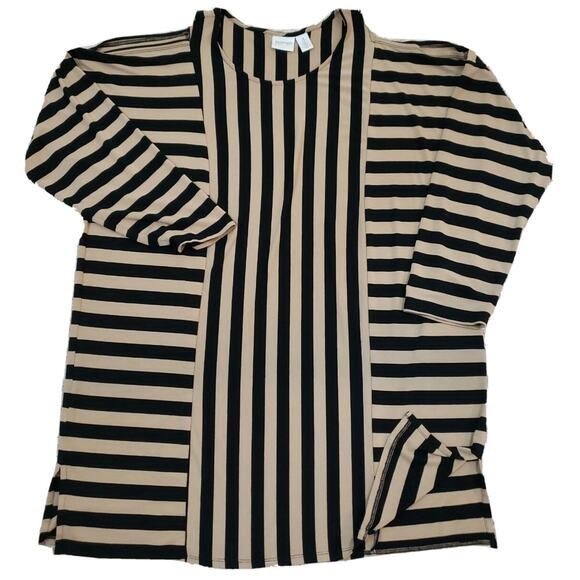 Zenergy Chico's~Woman Sz 3 (XL)~Cold Shoulder Vertical Stripe Knit Tunic Blouse - Picture 8 of 12